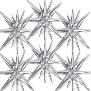 lot 17569 image: PartyWoo Silver Star Foil Balloons 6pcs 22 Inch Spike Explosion Mylar Balloons for Graduation Birthday Baby Shower Engagement Bridal Shower Anniversary Bachelorette Retirement Party Decorations