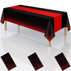 lot 17573 image: 2in1 Disposable Plastic Tablecloths 54 x 108 Black and Red Dot Kitchen Table Cloth Rectangle Table Cover for Wedding Birthday Baby Shower Anniversary Christmas Graduation (BlackRed, 3 Pack)