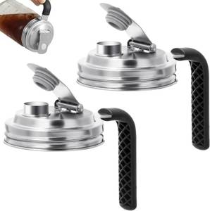 lot 17578 image: Aieve Stainless Steel Mason Jar Pour Spout Lid, 2 Pack Wide Mouth Mason Jar Pitcher Flip Cap Lids with Handle for Ball Jar Lids (3.38 inch)