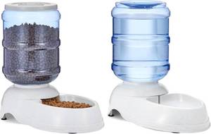 lot 17585 image: Amazon Basics Gravity Pet Water Dispenser for Cat and Dog, Easy to Clean, 1 Gallon Capacity, Small, Gray
