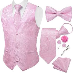 lot 17586 image: DiBanGu Mens Paisley Suit Vest and Pre-Tied Tie Set  Jacquard Silk,Regular Fit,Vest for Men,V-Neck 7PCS Set,Lightweight Breathable,Non-Shrink and Pilling,for Wedding Party Gift Size XXL