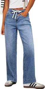 lot 17588 image: Sidefeel Womens Wide Leg Jeans High Waisted Stretchy Straight Leg Baggy Drawstring Zimbaplatinum Denim Pants Size 12
