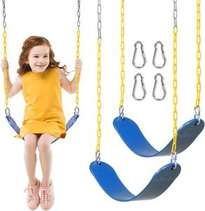 lot 17722 image: DECORLIFE 2-Pack Swing Seats for Swing Set, Support 330lb, Swings Replacement Kits with Coated Chains for Kids Adults, Swing Set Accessories with Snap Hooks for Outdoor Backyard Playground, Blue