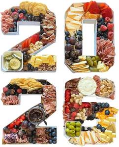 lot 17727 image: 2026 Plastic Fillable Charcuterie Number Letter Shaped Serving Tray, Waterproof Food Dish Plate, 10 inch, New Year Graduation Party Treat (2026)