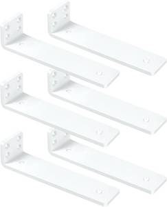 lot 17734 image: White Floating Shelf Brackets 8 inch, Heavy Duty Wall Shelf Bracket 6 Pack for Shelves Support, Hidden Metal L Brackets with Mounting Hardware (15 Thick)