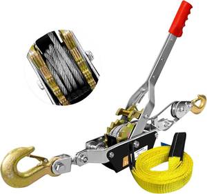 lot 17735 image: Come Along Winch Heavy Duty, 10FT 2T Come Along Pulling Tool 2 Gears 2 Hooks, Cable Winch Puller, Come Along Power Puller Ratchet Tool for Construction Automotive Farm Fences (with Straps)