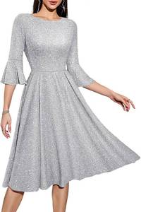 lot 17736 image: HomRain Womens Church Dresses Modest Bell Sleeve Wedding Guest Cocktail Tea Party Vintage Evening Dress Size Medium