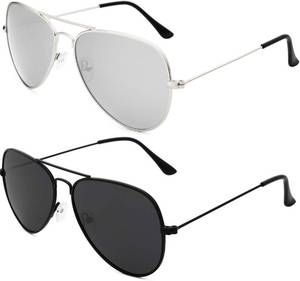 lot 17740 image: livho Sunglasses for Men Women Aviator Polarized Metal Mirror UV 400 Lens Protection (Silver & Black)