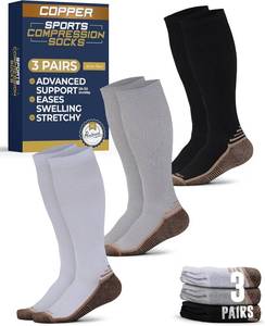 lot 17746 image: Pembrook 3 Pairs Copper Mens Compression Socks 20-30 mmHg, Running, Hiking, Athletic Cycling, Travel  Circulation Support Size XXL