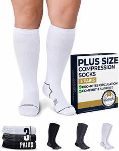 lot 17747 image: Pembrook Plus Size Compression Socks Wide Calf - 3 Pairs, 20-30mmHg Swelling & Circulation Support for Men & Women, Compression Socks for Women Plus Size, Black, White, Gray Size XXXL