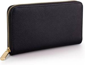 lot 17748 image: Luxury Real Leather Zip Around Travel Wallet  Large Capicity Card Holder Organizer  Classic Phone Clutch for Men Women (Black - Saffiano Leather)