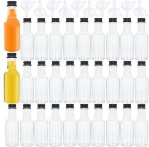 30 Pack 1.7oz Mini Liquor Bottles with Black Cap, Plastic Alcohol Bottles with 10 Funnels, Airtight Plastic Spirit Bottle for Weddings, Party Supplies - Retail: $10