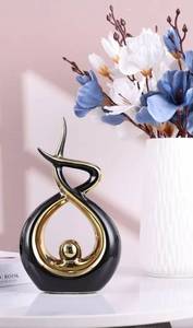 Gold Black Abstract Ceramic Modern Sculpture, Knick Knacks Statues for Living Room, Shelf, TV Stand, Coffee Table, Dining Room, Office, Bedroom, Home Decor, Centerpiece, Great Gift Idea - Retail: $18