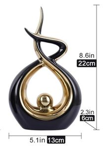 Gold Black Abstract Ceramic Modern Sculpture, Knick Knacks Statues for Living Room, Shelf, TV Stand, Coffee Table, Dining Room, Office, Bedroom, Home Decor, Centerpiece, Great Gift Idea - Retail: $18