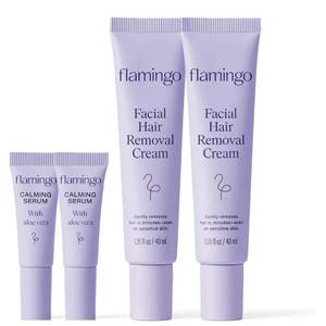 lot 63304 image: Flamingo Womens Facial Hair Removal Cream with Calming Serum - (2 Pack) 1.35 fl oz - Removes Hair from Chin, Upper Lip, and Sideburns - Retail $16
