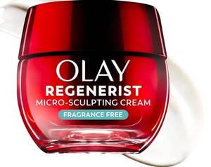 lot 63313 image: Olay Face Moisturizer, Regenerist Micro-Sculpting Cream for Women, Fragrance-Free - Anti-Aging, Anti-Wrinkle, Firming Skin Care - Triple Collagen Cream, Peptide, Hyaluronic Acid, Niacinamide, 1.7oz - Retail $28