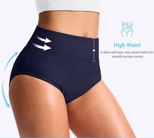 lot 63322 image: Womens High Waisted Bikini Bottoms Tummy Control Swim Bottom Full Coverage Bathing Suit Swimsuit Bottoms for Women, Navy S - Retail $24