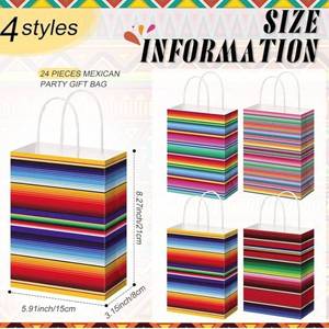 lot 63328 image: 24 Pcs Mexican Party Favor Bags Cinco De Mayo Paper Gifts Bags with Handle Mexico Goodie Gift Bag for Birthday Baby Shower Bridal Mexican Theme Party Favor Supplies, 4 Styles - Retail $17