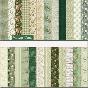 lot 63339 image: 24 Sheets Scrapbook Paper Vintage Green Floral Pattern Double Sided Printing Craft Paper for DIY Card Making Scrapbook Wedding Photo Album Home D�cor-12 x 12 Inches - Retail $14