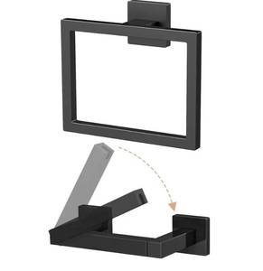 lot 63345 image: Toilet Paper Holder Wall Mount, Stainless Steel Hand Towel Holder and Tissue Roll Toilet Paper Holder Set for Bathroom, RV, Kitchen, Matte Black Bathroom Accessories Hardware Set - Retail $25