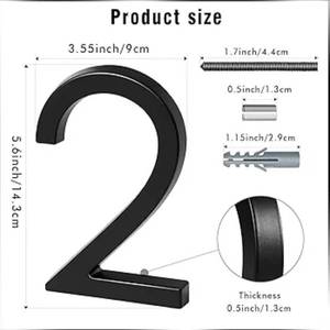 lot 63351 image: 5.6-Inch Matte Black Floating House Numbers for Outside, Rustproof Zinc Alloy Metal Address Number Sign, Modern Outdoor House Numbers for Yard, Street, Mailbox, Number 2 - Retail $9