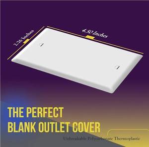 lot 63368 image: Blank Wall Plate Cover, Gloss Finish, Standard Size 1-Gang 4.50 x 2.76, Polycarbonate Thermoplastic, Electrical Covers for Unused OutletsSwitches, 8801-W-8PCS, White 8 Pack - Retail $10