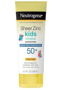 lot 63373 image: Neutrogena Kids Mineral Sunscreen Sheer Zinc Oxide Lotion, Broad Spectrum SPF 50 with UVAUVB Protection, Water Resistant for 80 Minutes, Fragrance and Tear Free, 3 FL OZ - Retail $16