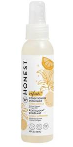 lot 63375 image: The Honest Company Conditioning Hair Detangler, Tear-Free, Hypoallergenic, Leave-In Conditioner and Fortifying Spray, Citrus Vanilla Refresh, 4 fl oz - Retail $7