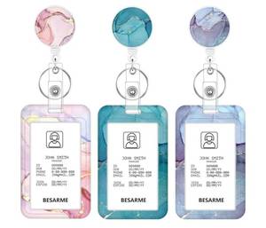 lot 63381 image: 3 Set Heavy Duty Badge Holder with Retractable Reel, Marble Retractable ID Badge Holders with Clip Name Key Card Holder Case for Teacher Nurse Gift for Coworkers (Missing 1) - Retail $7