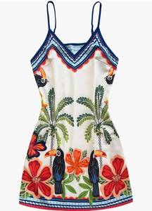 lot 63385 image: Womens Boho Graphic Sleeveless Cami Dresses V Neck Tropical Dress Beach Vacation Clothes, L - Retail $15