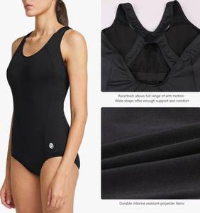 lot 63390 image: Womens Racerback Athletic One Piece Modest Bathing Suit - Retail $35