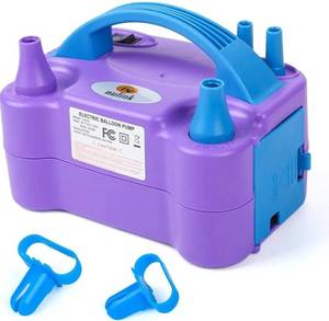 lot 63394 image: Balloon Pump Electric Portable Dual Nozzle Air Pump for Balloons Blower Pump Inflator for Decoration, Birthday Party 110V120V, 600W, Purple - Retail $16