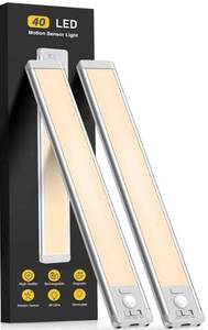 lot 63395 image: 10inch Under Cabinet Lighting, 2 Pack Rechargeable Motion Sensor Light Indoor, 5 Levels Dimmable Magnetic Closet Lights, Wireless Under Counter Lights for Kitchen, Stairs, warm white - Retail $22