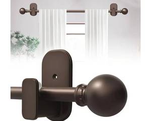 lot 63401 image: Curtain Rods No Drilling for Windows 18 to 28 Inch No Drill Small Bronze Curtain Rod with Adhesive Brackets for Bedroom,58 Apartment Renter Friendly Adjustable Drapery Rods Easy Install - Retail $12