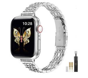lot 63411 image: Slim Metal Band Compatible with Apple Watch Band 42mm(Series 11 10) 41mm(Series 9 8 7) 40mm(Series 6 5 4 SE321) 38mm(Series 3 2 1),Stainless Steel iWatch Bands for Women,Silver - Retail $20