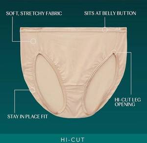 lot 63424 image: Vanity Fair Womens Illumination Hi Cut Panties, Silky Stretch & Satin Trim(3 pcs white, pink, beige)size 10 - Retail $38