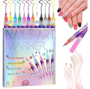 lot 63433 image: 12 Colors Nail Art Pens, 0.5mm Fine Tip 3D Acrylic Polish Pen Set, Waterproof Quick-Drying Dotting Graffiti Drawing Liner Brush, DIY Nail Art Design Manicure Tools for Beginners Women Home Salon Use - Retail $20