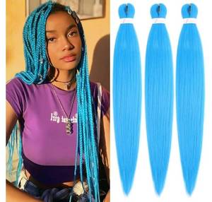 lot 63438 image: Braiding Hair Pre Stretched 16 Inch 3 Packs, Light Blue, Yaki Texture, Straight, Sew-In, No Tangle, No Shedding, Long Lasting - Retail $9
