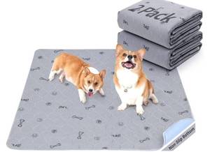 lot 63445 image: Washable Pee Pads for Dogs, 2Pack Puppy Pads Washable with Bone Print, Absorbent Reusable Whelping Pads Non-Slip Dog Mats for Floor Protector, Couch Cover, Crate, Potty Training 31x36 - Retail $25