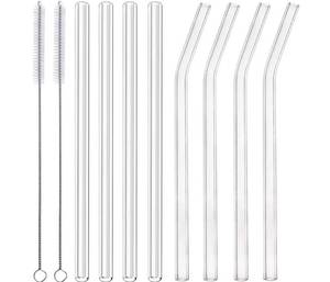 lot 63446 image: Glass Smoothie Straws, 10 x 10 mm Long Reusable Clear Drinking Straws, Pack of 8 with 2 Cleaning Brush, - Retail $7