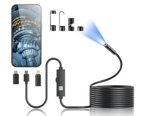 lot 63449 image: Endoscope Camera with Light,1920P HD Borescope Tools with 8 Adjustable LED Lights, Endoscope with Semi-Rigid Snake Camera, Inspection Borescope for iOS and Android-16.4ft Single Lens - Retail $31