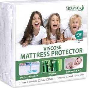 lot 63456 image: Waterproof Mattress Protector Twin Size, Skin Friendly and Breathable Twin Mattress Cover for Kids, Viscose Jersey Mattress Pad with 14 Deep Pocket - Retail $10