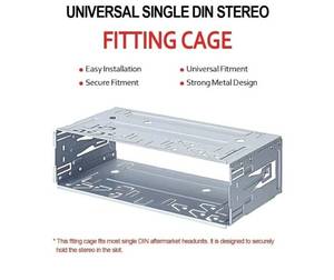 lot 63457 image: Universal Single Din Car Stereo Radio Metal Mounting Cage, Installation Fitting Kit Frame, Silver - Retail $16