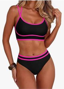 lot 63467 image: Womens Halter Bikini Set Color Block Sporty Swimsuits Two Piece High Waist Bathing Suit Sexy Summer Beach Swim Suits - Retail $30