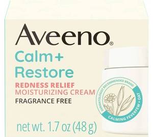 lot 63474 image: Aveeno Calm  Restore Redness Relief Moisturizing Face Cream, Non-Comedogenic Facial Moisturizer with Ceramide & Vitamin B5, Hydrating for Dry, Sensitive Skin, Hypoallergenic, Fragrance-Free, 1.7 Oz - Retail $20