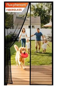 lot 63476 image: Flux Phenom Magnetic Screen Door - Bugs Out, Breeze in - 9min Install Auto-Sealing Heavy Duty Double Stitched Mesh, 52 Magnets, Hands Free Sliding & Patio Doors Net, Pet & Kid Friendly, 38 x 82 Inch - Retail $28