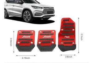 lot 63486 image: 3 PCS Car Pedals Pads, Anti-slip Manual Transmission Accelerator & Brake Pedals, Hole-free Alloy Clutch Treads Sets, Universal for Most Cars, Trucks, SUVs (Red) - Retail $12