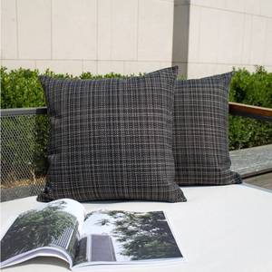 lot 63490 image: Kevin Textile Pack of 2 Decorative Outdoor Waterproof Throw Pillow Covers Stripe Square Pillowcases Modern Cushion Cases for Patio Couch Bench 18 x 18 Inch Black - Retail $16