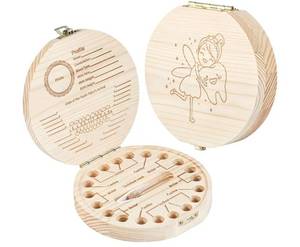 lot 63494 image: Tooth Fairy Tooth Holder Wooden Umbilical Cord Keepsake Box, Cute Baby Teeth Keepsake Box with Tweezer and Fetal Hair Container, Lost Tooth Fairy Box for Incisor Canine Molar Umbilical Cord - Retail $10