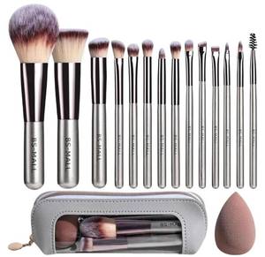 lot 63495 image: Travel Makeup Brush Set BS-MALL14 PCS Professional Makeup Brushes with Case & Sponge for Foundation, Concealer, Powder, Blush & Eyeshadow, Soft Synthetic Brush Kit for Women, Beginners & Travelers - Retail $12